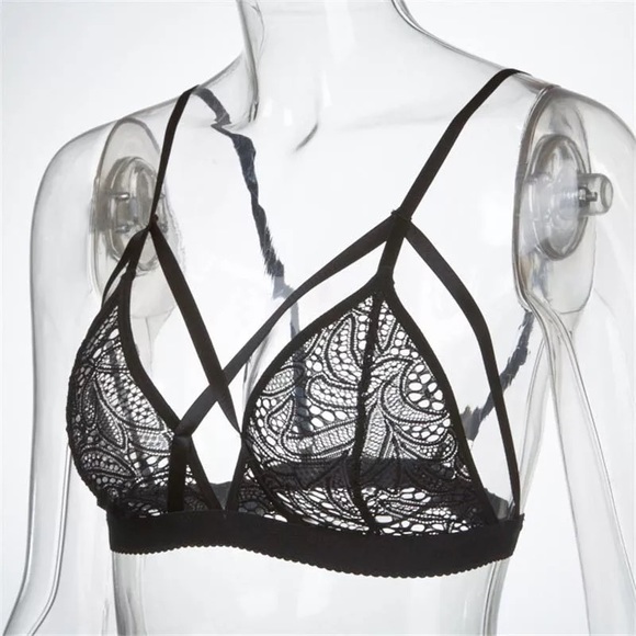 Black Lace Double Strap Wire Free Bra NWT - Picture 3 of 8